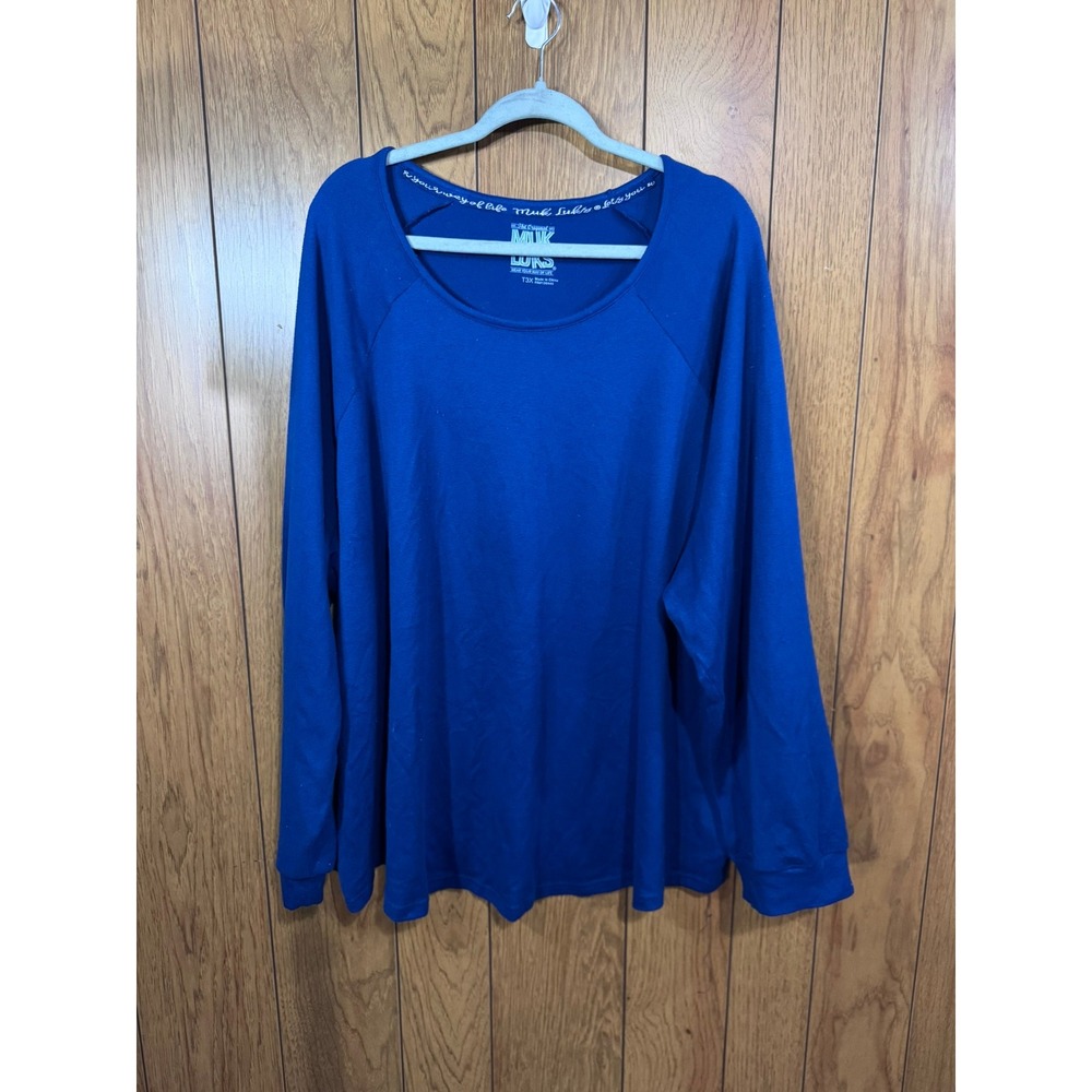 Muk Luks Womens Royal Blue Long Sleeve Raglan Lounge Top T3X Plus Size